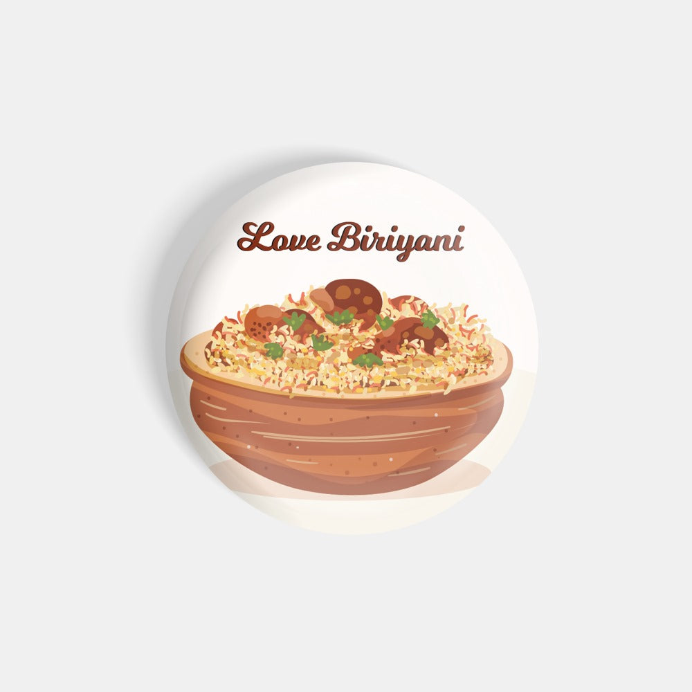 dhcrafts Round Fridge Magnet White Food Lovers Love Biriyani Glossy Finish Design Pack of 1 (75 mm)